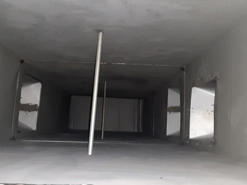 Inside a cleaned commercial air duct